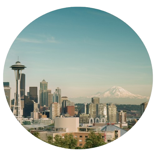 Sepia-toned Seattle skyline with Mount Rainier in the background